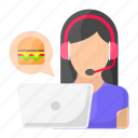 online, food ordering, support, female, consultant, delivery system