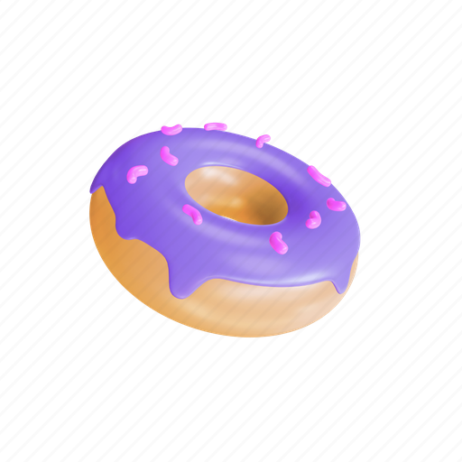 Donut, food, sweet, dessert, cream, purple 3D illustration - Download on Iconfinder