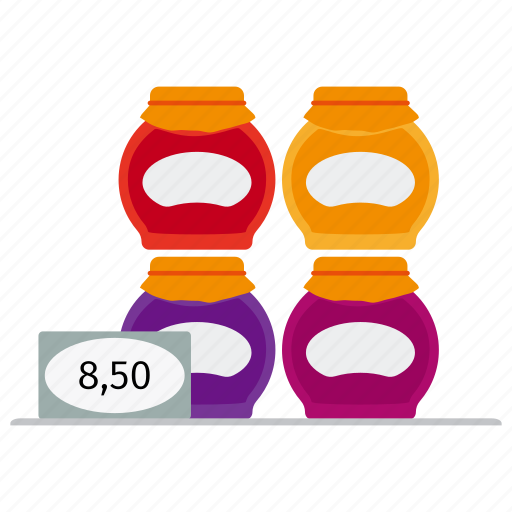 Dessert, honey, jam, jars, marmalade, multicolored, price icon - Download on Iconfinder