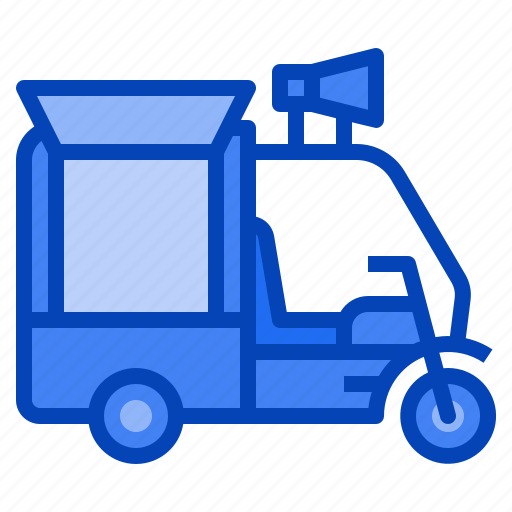 Rickshaw, delivery, megaphone, van, street, food, truck icon - Download on Iconfinder