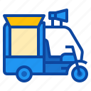 rickshaw, delivery, megaphone, van, street, food, truck 