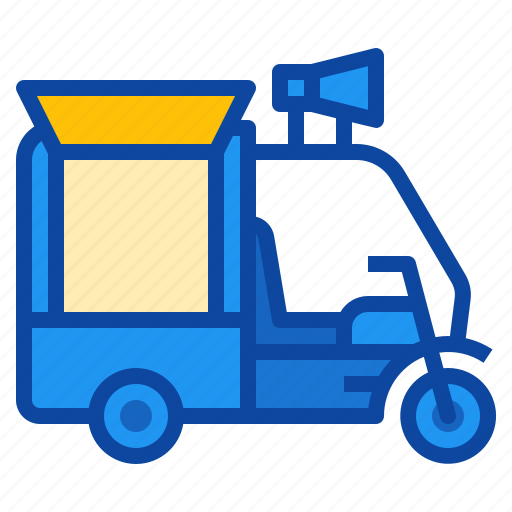 Rickshaw, delivery, megaphone, van, street, food, truck icon - Download on Iconfinder