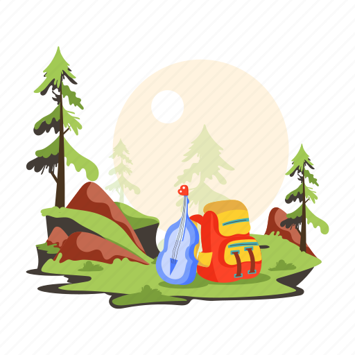 Tourist equipment, woodland camping, forest camping, camping area, forest landscape icon - Download on Iconfinder