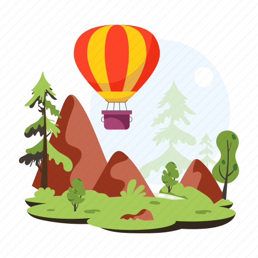 Forest ballooning, hot balloon, forest landscape, forest view, forest scenery icon - Download on Iconfinder