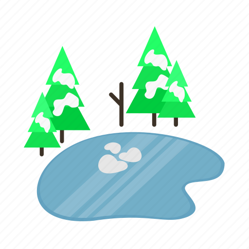 Forestry, forrest, lake, pine, pond, trees, winter icon - Download on Iconfinder