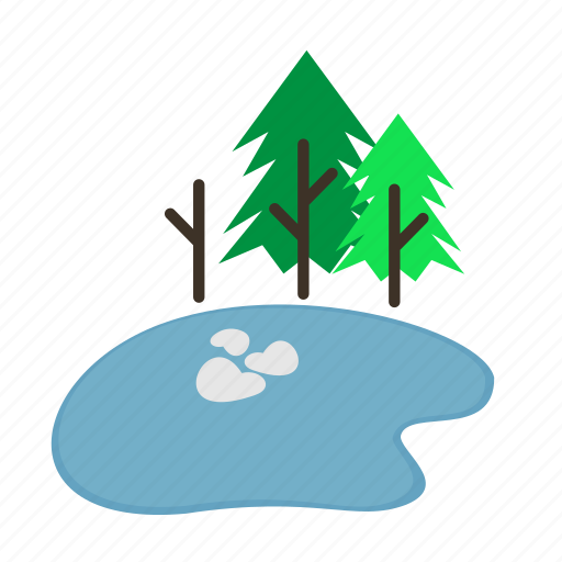 Forestry, forrest, lake, pine, pond, trees, winter icon - Download on Iconfinder