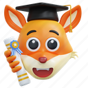 diploma, graduation, fox, emoticon, illustration, social media, sticker, face, expresion, emoji, message, chat, conversation, smiley 