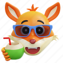 fox, drinking, coconut, juice, emoticon, 3d, icon, illustration