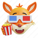 fox, movie, popcorn, emoticon, illustration, social media, sticker, face, expresion, emoji, message, chat, conversation, smiley 