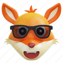 fox, wearing, glasses, emoticon, illustration, social media, sticker, face, expresion, emoji, message, chat, conversation, smiley 