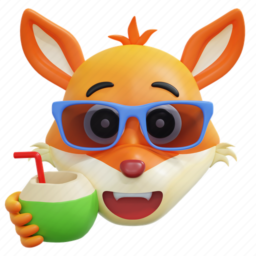 Fox, drinking, coconut, juice, emoticon, 3d, icon 3D illustration - Download on Iconfinder