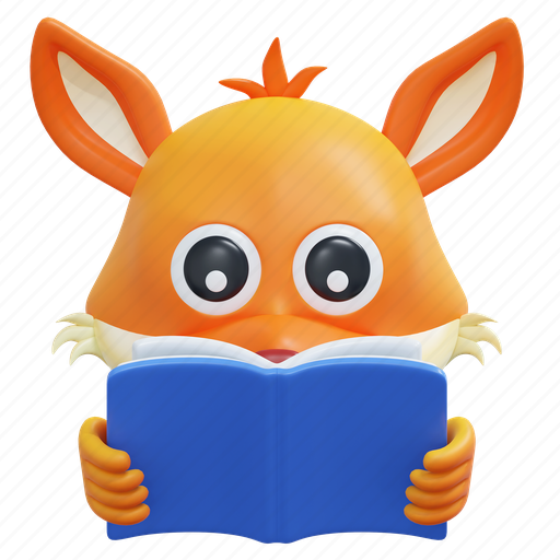 Reading, book, fox, emoticon, illustration 3D illustration - Download on Iconfinder