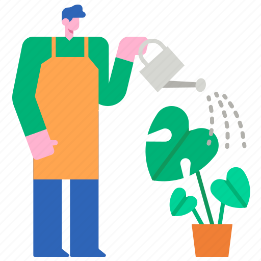 Watering, gardening, plant, can, man, free, time icon - Download on Iconfinder