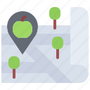 map, pin, location, fruit, food, shop