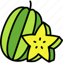 star, fruit, carambola, with, cut, food, sweet