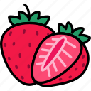 strawberry, with, half, cut, fruit, food, sweet