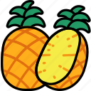 pineapple, with, half, cut, fruit, food, sweet