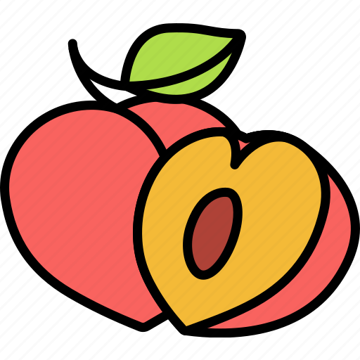 Peach, with, half, cut, fruit, food, sweet icon - Download on Iconfinder