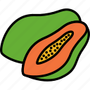papaya, with, half, cut, fruit, food, sweet