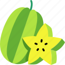 star, fruit, carambola, with, cut, food, sweet
