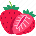 strawberry, with, half, cut, fruit, food, sweet