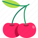 cherry, with, leaf, fruit, food, sweet