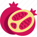 pomegranate, with, half, cut, fruit, food, sweet