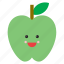 apple, emoji, emoticon, face, food, fruit, green 