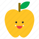 apple, emoji, emoticon, face, food, fruit, yellow 
