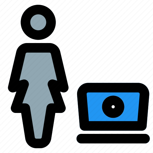 Single, woman, zoom, laptop, screen icon - Download on Iconfinder
