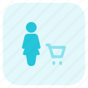 single, woman, cart, shopping, trolley
