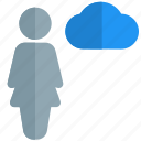 cloud, data, single woman, storage, technology