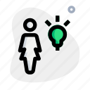 idea, single woman, innovation, bulb