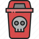 hazardous, waste, danger, trash, bin, toxic, chemical, skull