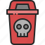 hazardous, waste, danger, trash, bin, toxic, chemical, skull 