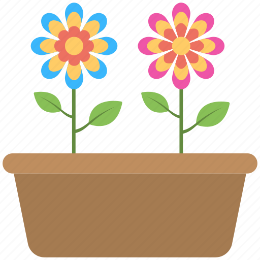 Colored flowers, flower pot, multicolor, plants, pot icon - Download on Iconfinder
