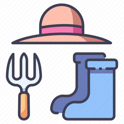 Boots, garden, gardener, gardening, hat, hobby, outfit icon - Download on Iconfinder