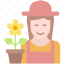 gardener, woman, yellow, spring, flower, interaction, nature, action, easter