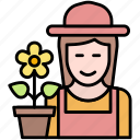 gardener, woman, yellow, flower, nature, interaction, girl, female, action