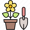 potted, flower, gardening, trowel, nature, tool, equipment, farming, farm