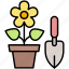 potted, flower, gardening, trowel, nature, tool, equipment, farming, farm 