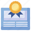 certificate, diploma, medal, certification, award 