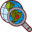 destination, find, magnifier, map pin, search, travel, world 