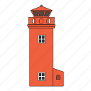 lighthouse, seaside, shore, building, sea, tower, geometric