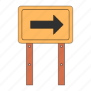 road sign, street, road, right arrow, turn right, transport, traffic sign
