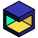 horizontal, subtract, geometric, cube, shape, box