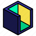 vertical, subtract, geometric, cube, shape, box