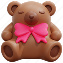 teddy, bear, bow, present, gift, toy, kid, birthday, party, 3d 