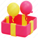 balloons, birthday, party, surprise, gift, open, present, box, 3d 