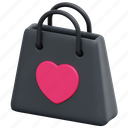 shopping, bag, heart, gift, birthday, surprise, party, 3d 